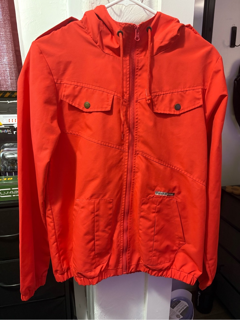 Volcom Women’s Coral/Fuchsia Red Hooded Windbreaker Jacket